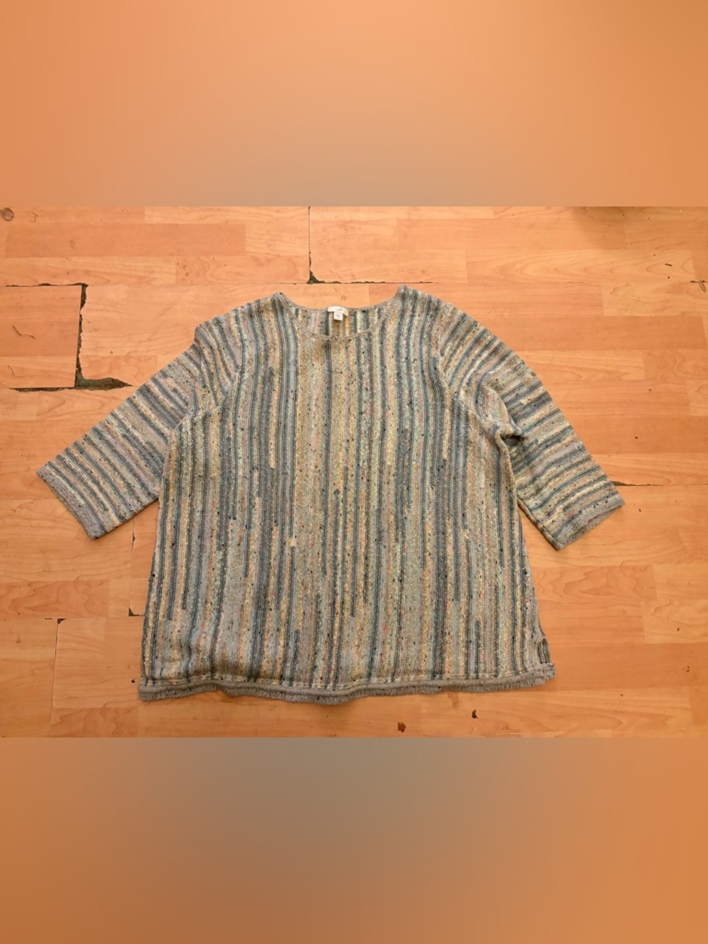 J. JILL pullover Striped Confetti Sweater Size XL beige Blue 3/4 Sleeves N7